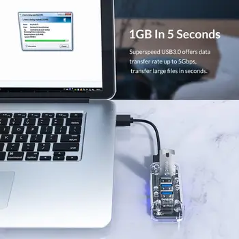 ORICO Ploche Transparentné USB 3.0 HUB 4 7 Porty 5Gbps High Speed Napájanie a Nabíjačky pre Mobilné Telefón Windows, Mac, Linux Notebook PC