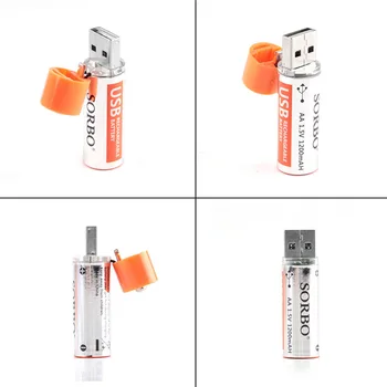 Pôvodné Sorbo 4pcs USB Nabíjateľné Batérie AA 1,5 V 1200mAh Rýchle Nabíjanie Li-po Batérie Kvality AA Batérie Bateria RoHS CE