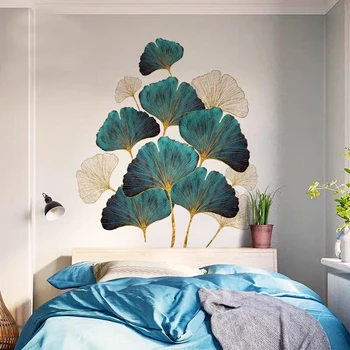 Kreatívne Zelená Ginkgo Leaf Samolepky na Stenu pre Spálne Teplé Tapety pre Obývacia Izba Pozadí DIY Odtlačkový Umelecké Dekorácie