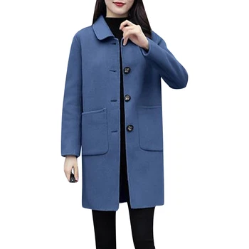 Ženy Coats Spája Dlhý Rukáv Klope Singel Svojim Outwear Strednej Dĺžky Vlny Kórejský Štýl Business Spája Kabát