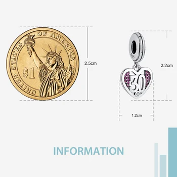 BELAWANG Európskej 925 Sterling Silver Srdce 30 Rokov Veku CZ Charms Hodí Značky Náramky Prívesok Pre Ženy DIY Jemné Šperky