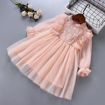 Nové 2020 Dievča princezná čipky šaty Pre deti 3-8 rokov oblečenie na Jar Jeseň deti Oblečenie baby dievčatá dlhé rukávy šaty