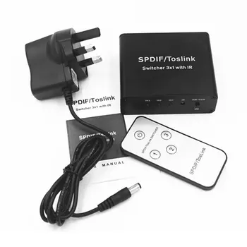 FHD Digitálny Optický Audio Prepínač SPDIF/TOSLINK Optický Zvukový 3x1 Switcher Splitter Extender s Diaľkovým ovládačom