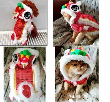 Jarný Festival Teddy Psa Kabát Zimný Šteňa Kostým Pet Lion Tanečné Oblečenie Malý Pes Mačka Tang Oblek Nový Rok Mačka Bunda