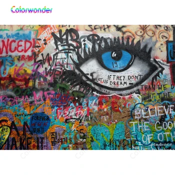 Colorwonder Happy Birthday Graffiti Stenu Pozadia pre Fotografovanie Veľké Oči Hip Hop Štýl 90. rokoch Foto Pozadie Vinyl na Mieru