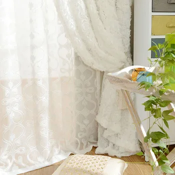 Pomaly Duša Biela 3D ruže závesy obývacia izba, spálňa Tylu Opony Európu štýl krátke záclonové cortina domova