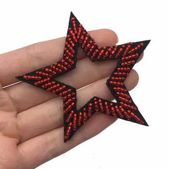 3D Ručné korálkové Škvrny,Červená Hviezda Šiť na patch pre oblečenie lištovanie Nášivka roztomilý patch
