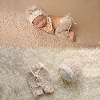 Háčkovanie novorodenca kostým detská fotografia príslušenstvo detské čiapky nohavice nastaviť chlapčeka foto rekvizity novorodenca fotografie rekvizity