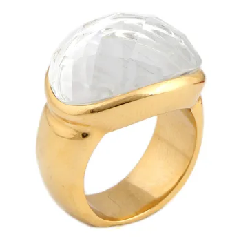 Gold-Farba Nehrdzavejúcej Ocele, Snubné Prstene, Šperky, Módne Prstene Pre Ženy Strany Šperky S Biely Kameň