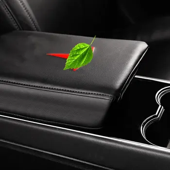 Čierna Kožená lakťová opierka obal strednej lakťovej opierky obal pre Tesla model 3 2018-2019