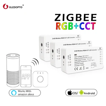 Gledopto Zigbee 3.0 2ID Smart RGB+SCS Prepínač DC12-24V LED Pásy Hlas Vzdialený Spínač, Stmievač Regulátor Pracovať s Alexa ECHO