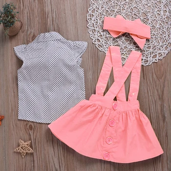 ON Dobrý deň, Užite si Dievčatká Letné Oblečenie Sady 2021 Dot Lietania Rukáv Tričko+Ružový Pásik Šaty+hlavový most Deti Deti Oblečenie