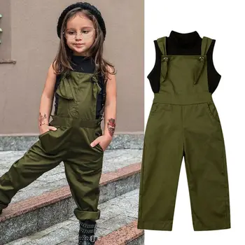 Batoľa Detský Baby Girl sleeveelss ArmyGreen Jumpsuit čierna vesta top Podväzkové Romper 2 ks celková Oblečenie Oblečenie Set