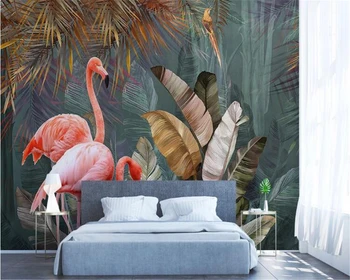 Vlastné tapetu Nordic moderný minimalistický tropických rastlín lesa flamingo, TV joj, steny domov nástenné dekorácie 3d tapety