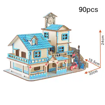 3D Drevené puzzle domček pre bábiky Deti DIY hračka 2019 Čas Apartmán Doll House Nábytok, Vzdelávacie Hračky, Nábytok Pre deti darček
