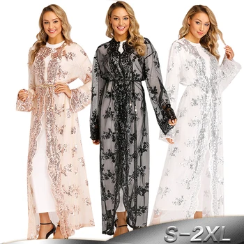 Plus Veľkosť Čipky Kórejský Módne Šifón Kimono Femme Dlho Ropa De Mujer 2021 Abaya Moslimských Žien Cardigan Roupas Feminina Oblečenie