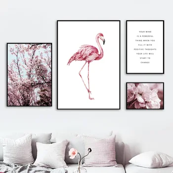 Ružové Plameniaky Peach, Cherry Blossom Nordic Plagáty A Tlačí Na Steny Umelecké Plátno Na Maľovanie Kvet Obrazov Na Stenu Pre Obývacia Izba Dekor