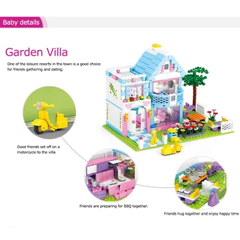 539PCS Dievča Séria Dream Villa Modrý Dom, Veľkú Záhradu Stavebné Bloky DIY Priateľmi Tehly Vzdelávacie Hračky Narodeninám Darčeky Pre Deti