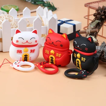 Krásne Japonský Štýl Šťastie Mačka Slúchadlá Prípadoch Pre Apple Wireless Bluetooth Headset Airpods 1 2 Roztomilý Silikónový Ochranný Kryt