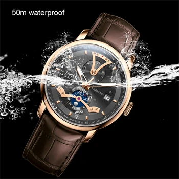 Švajčiarska Značka Hodiniek Mužov LOBINNI Automatické Mechanické náramkové hodinky Pánske Luxusné 50m Vodotesné Hodinky Reloj Hombres Muž Dary