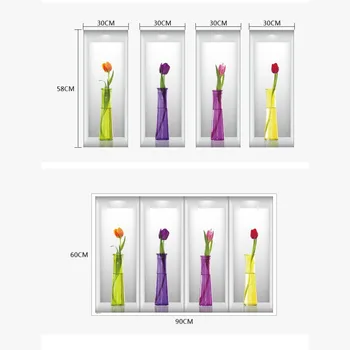 3D Simulácia Vázy Troch-Dimenzionální Dekoračné Samolepky na Stenu obývačky Vchod Autocollant nástenná maľba na Stenu-Nálepky Kvet