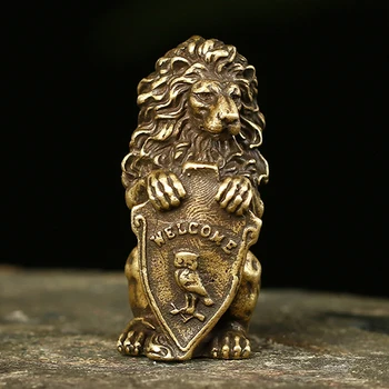 Antické Bronzové Vitajte Shiled Lion King Socha Domov Feng Shui Dekorácie Šťastie Medi Sova Miniatúrne Figúrky Tabuľka Ozdoby