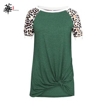 Letné Žena Tshirts Základné Košele pre Ženy Leopard Patchwork Top Femme T-shirts Bežné Krátky Rukáv Topy pre Ženy Dlhé tričko