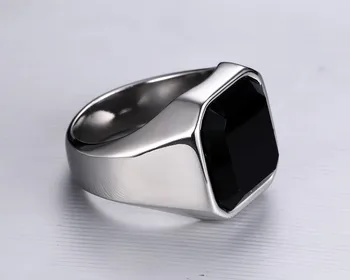 Keisha Lena Nový dizajn veľký kamenný kruh pre človeka z nehrdzavejúcej ocele človeka klasický punk čierny kameň prstene pre mužov šperky