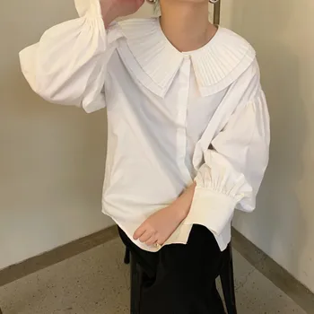 Cudzie Kitty Kórejský Štýl Elegantné Biele Tričko Femme 2020 Nové Jeseň Elegantné Ženy, Blúzky Dlhý Rukáv Klope Voľné Bábika Topy Blusas