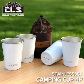Nerezová oceľ pohár 350 ML kovu, vody, šálka kávy, pohár pre potravinársky pohár camping 4 dielna sada pohár Prenosné Cestovné Tumbler