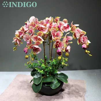 INDIGO - Skutočný Dotyk Kytice Kvetinový Dohoda Orchidey S Listy, Svadobné Party Podujatia