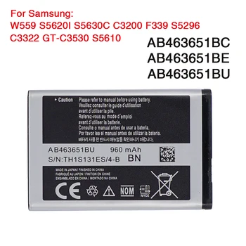 Originálne Batérie AB463651BU Pre Samsung W559 S5620I S5630C S5560C C3370 C3200 C3518 J808 F339 S5296 C3322 L708E S5610 960mAh