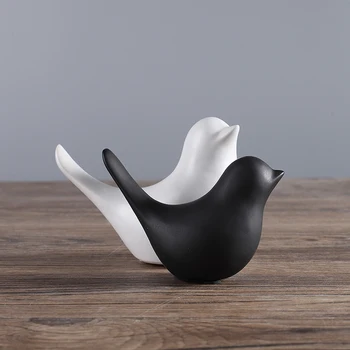 Moderný jednoduchý Nordic minimalistický roztomilé čierne a biele keramické vták tvorivé malé ozdoby mäkké domáce dekorácie, bytové doplnky