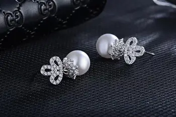 Nový príchod kvalitnú módu shiny pearl crystal 925 sterling silver dámy'stud náušnice ženy šperky drop shipping