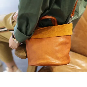 AETOO Nové retro osobnosti Švp literárny kabelky ručne vyrábané kožené prenosné mäkké kožené vedro taška na rameno Messenger taška
