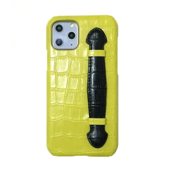Luxusné Originálne Kožené Držiteľ puzdro Pre iPhone 11 Pro Max 11Pro Black Prst Rukoväť, Popruh Kryt Telefónu Roztomilého Krokodíla Duralových Farba