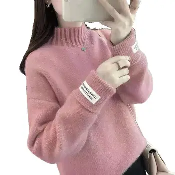 Myseľ-bežné módne žien s vysokým hrdlom vlasy falošné noriek velvet knitwear high-end fashion voľné kórejská verzia kolo-krku sveter