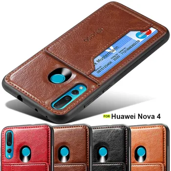 Huawei Nova 4 prípade mäkké TPU Nárazníka PU kožené držiteľa karty stáť Auto Magnet prípade Huawei Nova 4 kryt telefónu Nova 3 3i 3e prípade