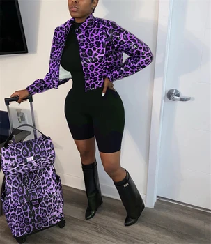 Tsuretobe Leopard Tlač Kožená Bunda Ženy Jeseň 2020 Ženy Coats Jeseň Oblečenie Pre Ženy Sexy pu kožené Sako Klub vrchné oblečenie