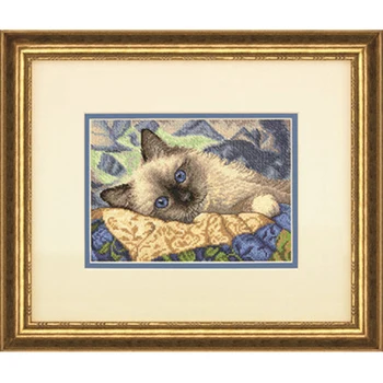 Gold Collection Krásne Počíta Cross Stitch Auta Očarujúce Grey Blue Eye Mačka Mačička Kitty na Gauč dim 65150 70-65150