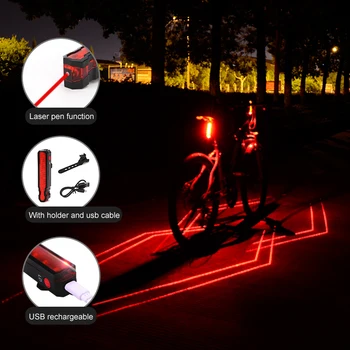 USB Nabíjateľné Zadné Svetlo Bicykel Laser Line Bezpečnostné Varovanie zadné svetlo MTB, Road vstavanú Batériu Bicykel Zadné Lampy, jazda na Bicykli