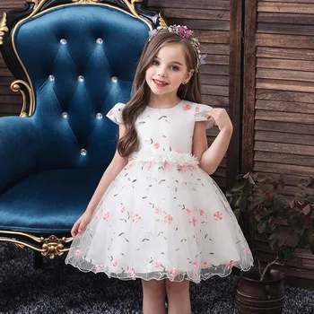2020 Dieťa Dieťa Dievčatá Princess Party Šaty, Kvety, Čipky Volánikmi Rukáv Koleno Dĺžke Tutu Šaty