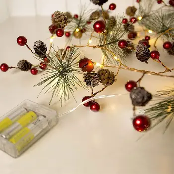 Vianočné Trstiny 2.7 m PVC Šifrovanie Vianočné Trstiny Veniec LED Lampa String Borovica Ihly Borovicová Šiška Medi Lampa