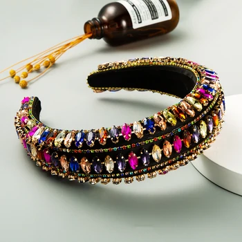 Luxusné Barokové Multi Color Crystal hlavový most pre Ženy Kúzlo Kovových Pásov Hrubé Hubky Hairband Žena Svadobné Party Vlasy, Šperky