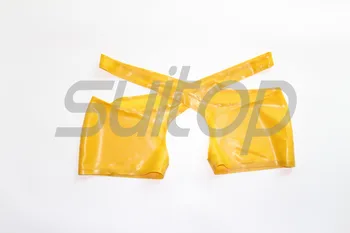 Nové pánske sexi latexové šortky otvoriť cortch v trasparent žltá s lubes mimo
