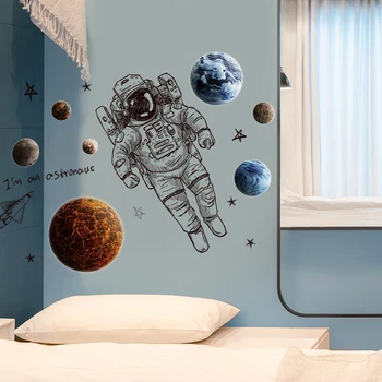 Nordic Astronaut Samolepky na Stenu vesmíru Planéty Dekoratívne Samolepky detská Izba Detská Škôlka Stenu Domova Galaxia PVC