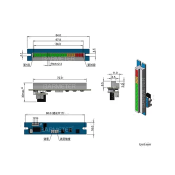 30-segment 3-farebná VU Meter-Indikátor úrovne Hlasitosti Spektrum Displej LED VU Nástroj Svetlo Pre Zobrazenie Hlasitosti DC5V