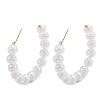 Kórejský módne trendy veľký kruh náušnice retro temperament s C-tvarované pearl náušnice semi-circular pearl náušnice