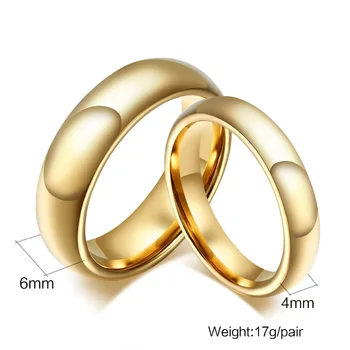 Modyle Módne karbid volfrámu krúžky 4 MM/6 mm široké Zlata-Farebná snubné prstene pre ženy a mužov šperky