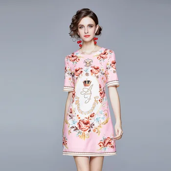 2020 Lete Ženy Dizajn Šaty Krátke Rukáv O-Krku Plus Veľkosť Ružová Dráhy Mini Šaty Office Lady Elegantné Šaty Vestidos